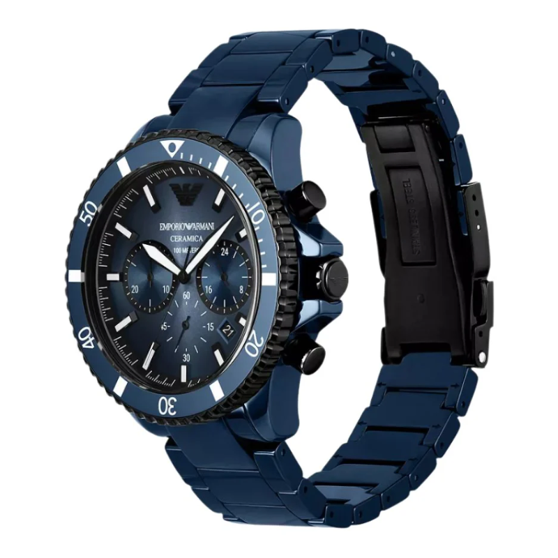 Emporio Armani World Explorer Blue Dial Ceramic Men's Watch